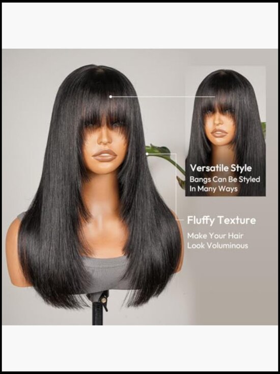 7x5 Lace Front Human Hair Wig With Bangs Glueless Pre Plucked Straight Heat main image 6